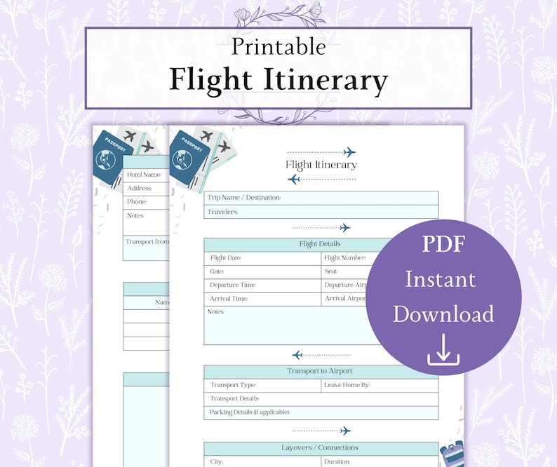 Flygplan Utskrivbar PDF | Resplan | Resplan | Semesterplanerare | Reseplanerare | Reseschema bild 1