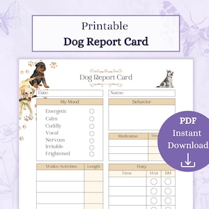 Scheda di valutazione del cane PDF stampabile / Scheda di valutazione del dog sitter / Programma per cuccioli / Registro di cura degli animali domestici / Cura dei cuccioli
