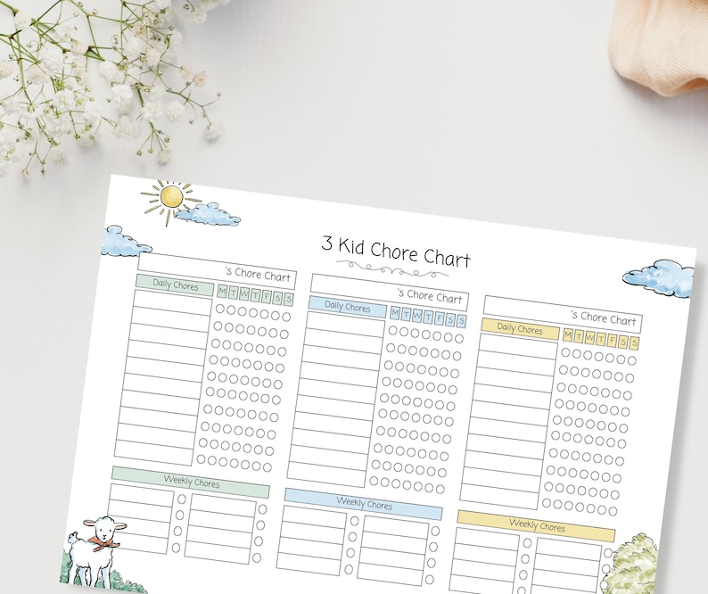 3 Kid Chore Chart Printable PDF | Chore Chart for Kids | Responsibility