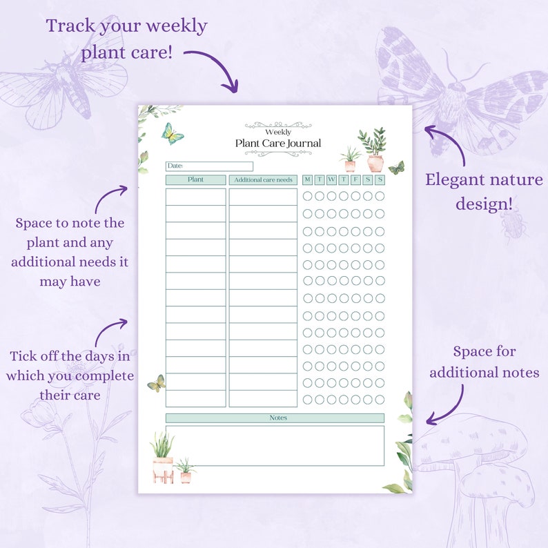 Weekly Plant Care Journal Printable PDF | Plant Watering Schedule Care ...