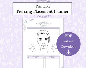 Piercing-Platzierungsplaner als PDF zum ausdrucken, Piercing-Planer, Piercing-Planer, Schmuck-Planer