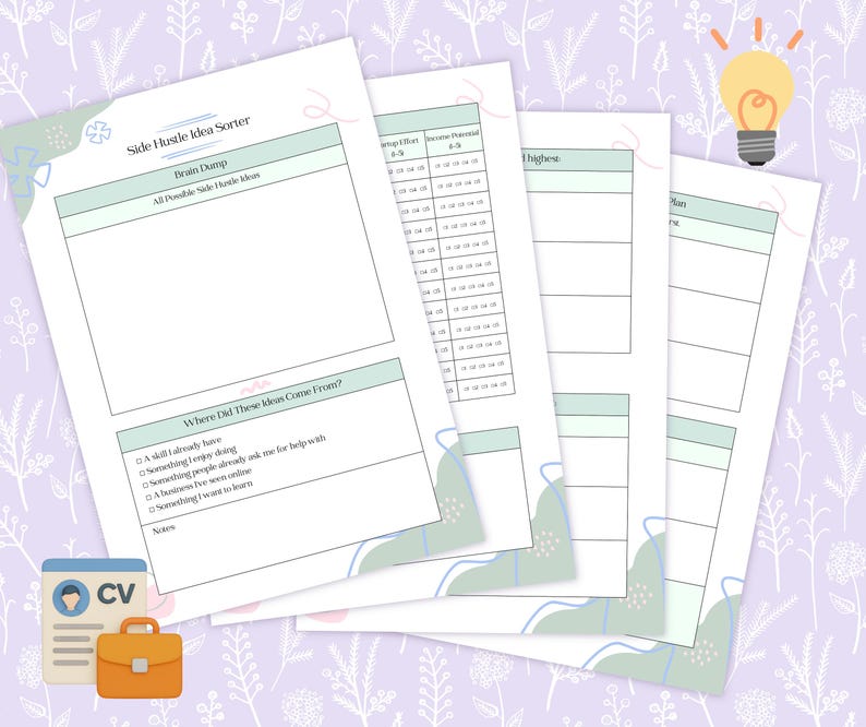 Side Hustle Idea Sorter Worksheet Printable PDF, Side Business Brainstorm Planner, Find Your Best Side Hustle Printable PDF image 6