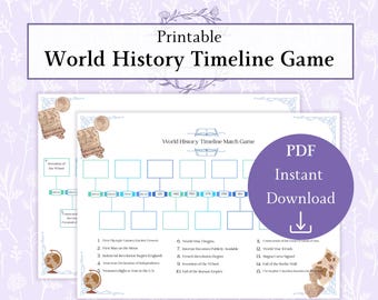 World History Timeline Game Printable PDF, Historical Events Timeline Matching Game, Educational Classroom History Activity