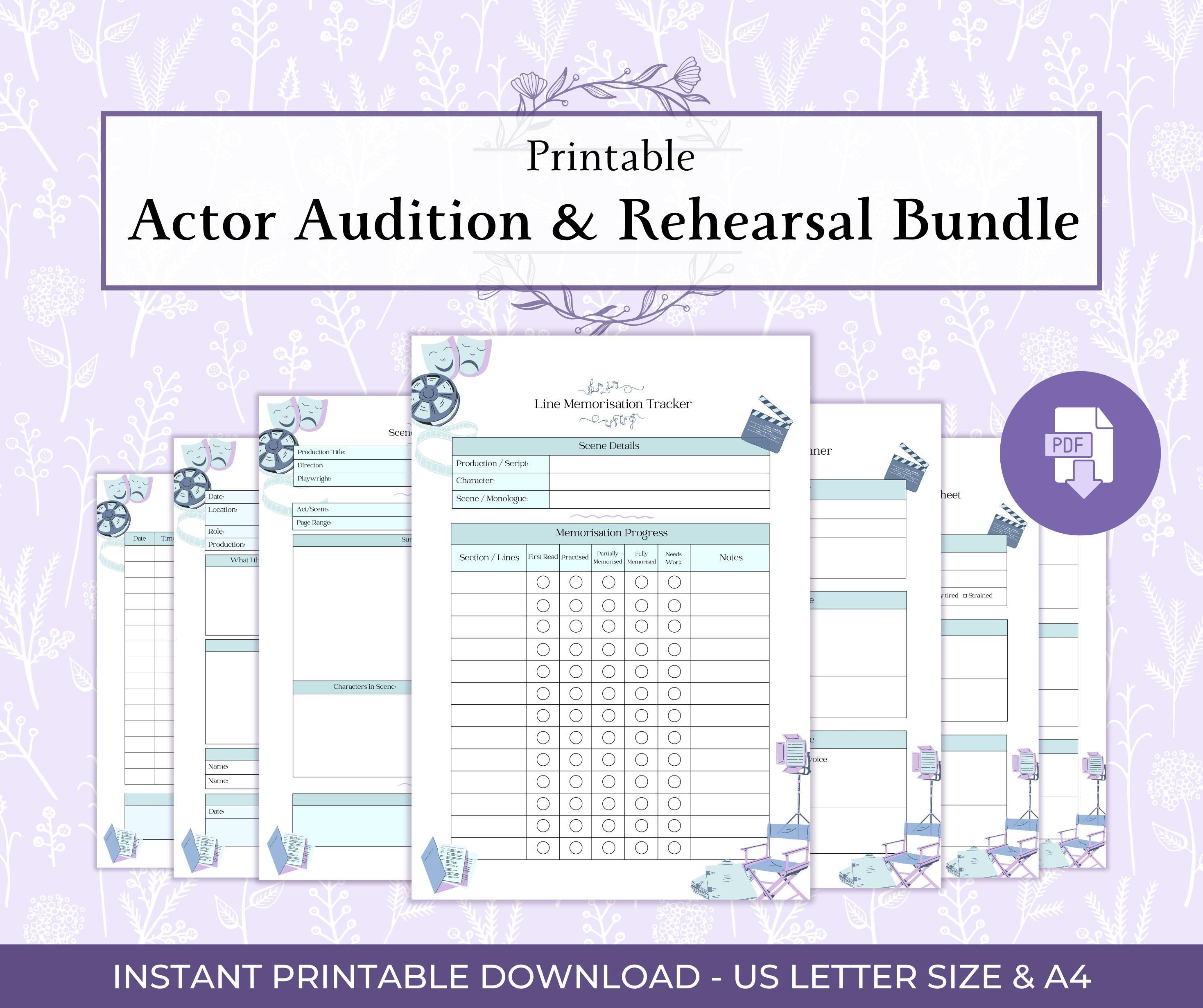Actor Audition & Rehearsal Kit Printable PDF, Acting Printable Bundle ...