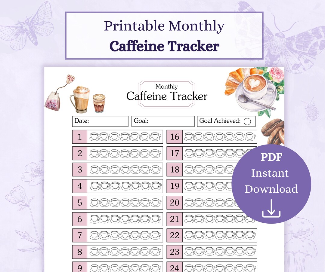 Monthly Caffeine Tracker Printable PDF | Wellness Planner | Caffeine ...
