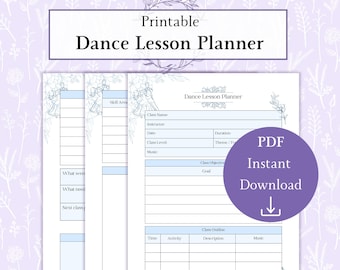 Dance Lesson Planner Printable PDF, Dance Studio Planner, Dance Class Organizer, Dance Lesson Template