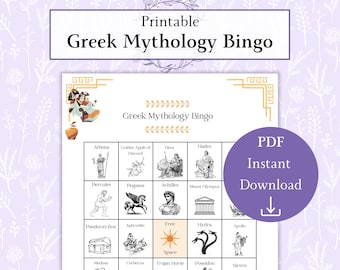 Feuille de bingo sur la mythologie grecque PDF imprimable, bingo des dieux grecs, bingo des héros grecs, bingo de la Grèce antique, feuille de travail sur la mythologie grecque
