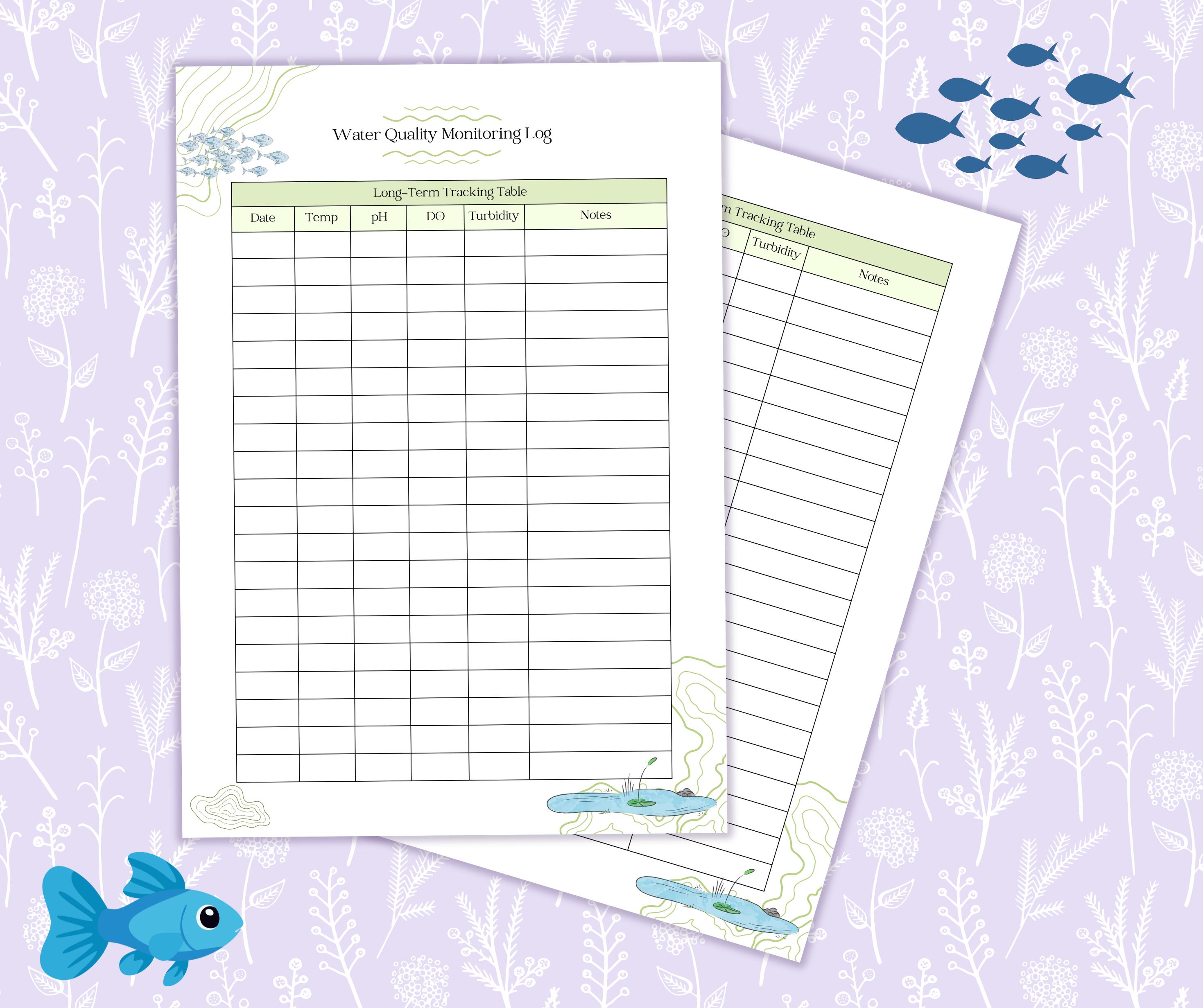 Water Quality Monitoring Log Printable PDF, Stream & Lake Testing ...