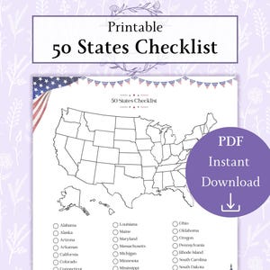 50 Staaten Checkliste Druckbare PDF | Besuchte Staaten Karte | Roadtrip Checkliste | 50 Staaten Tracker | 50 Staaten Abhaken