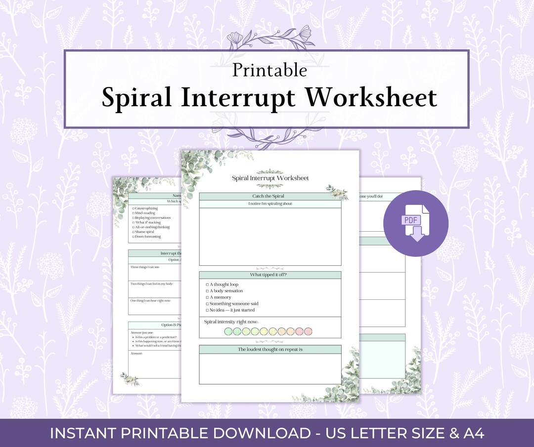 Spiral Interrupt Worksheet Printable PDF, Stop Anxiety & Overthinking ...