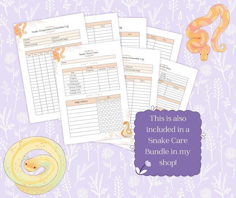 Snake Health Check Guide.pdf Snake Habitat Maintenance Log Printable PDF, Reptile Enclosure Tracker ...
