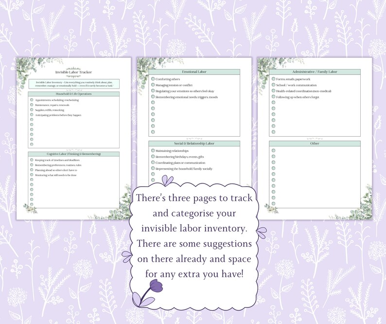 Invisible Labor Tracker Bundle Printable PDF, Mental Load, Emotional Labor & Burnout Awareness Worksheets image 6