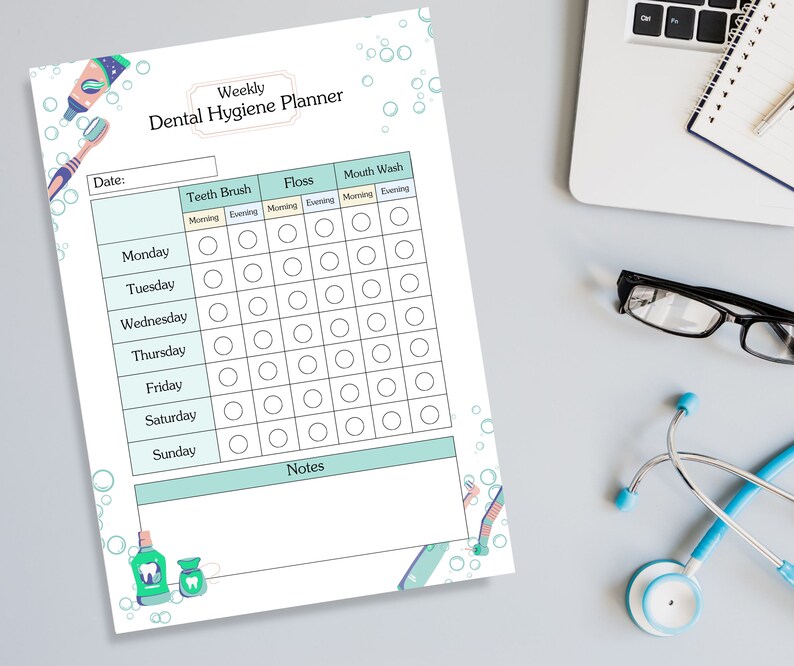 Dental Hygiene Bundle Printable PDF Flossing Tracker Self Care ...