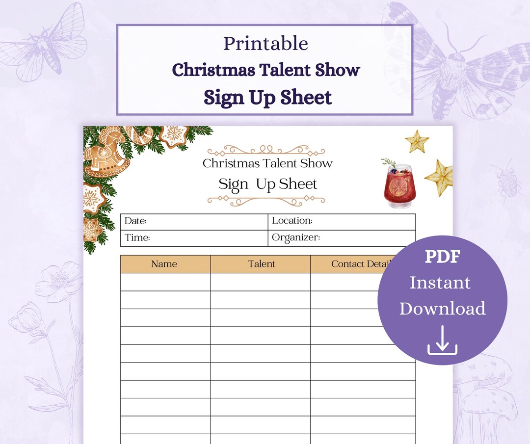 Christmas Talent Show Sign up Sheet Printable PDF | Talent Show ...