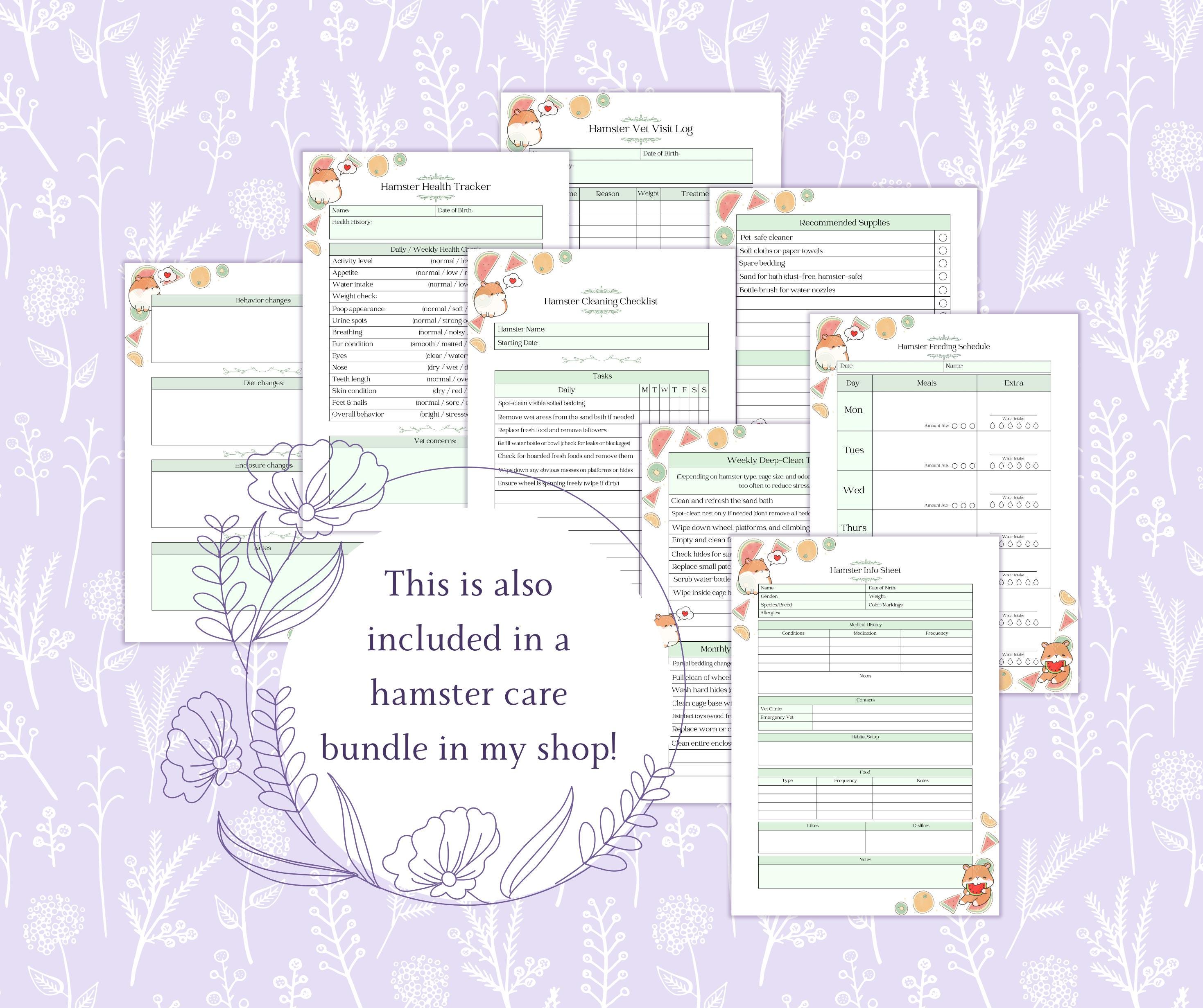 Hamster Cleaning Checklist Printable PDF, Hamster Care Guide, Cage ...