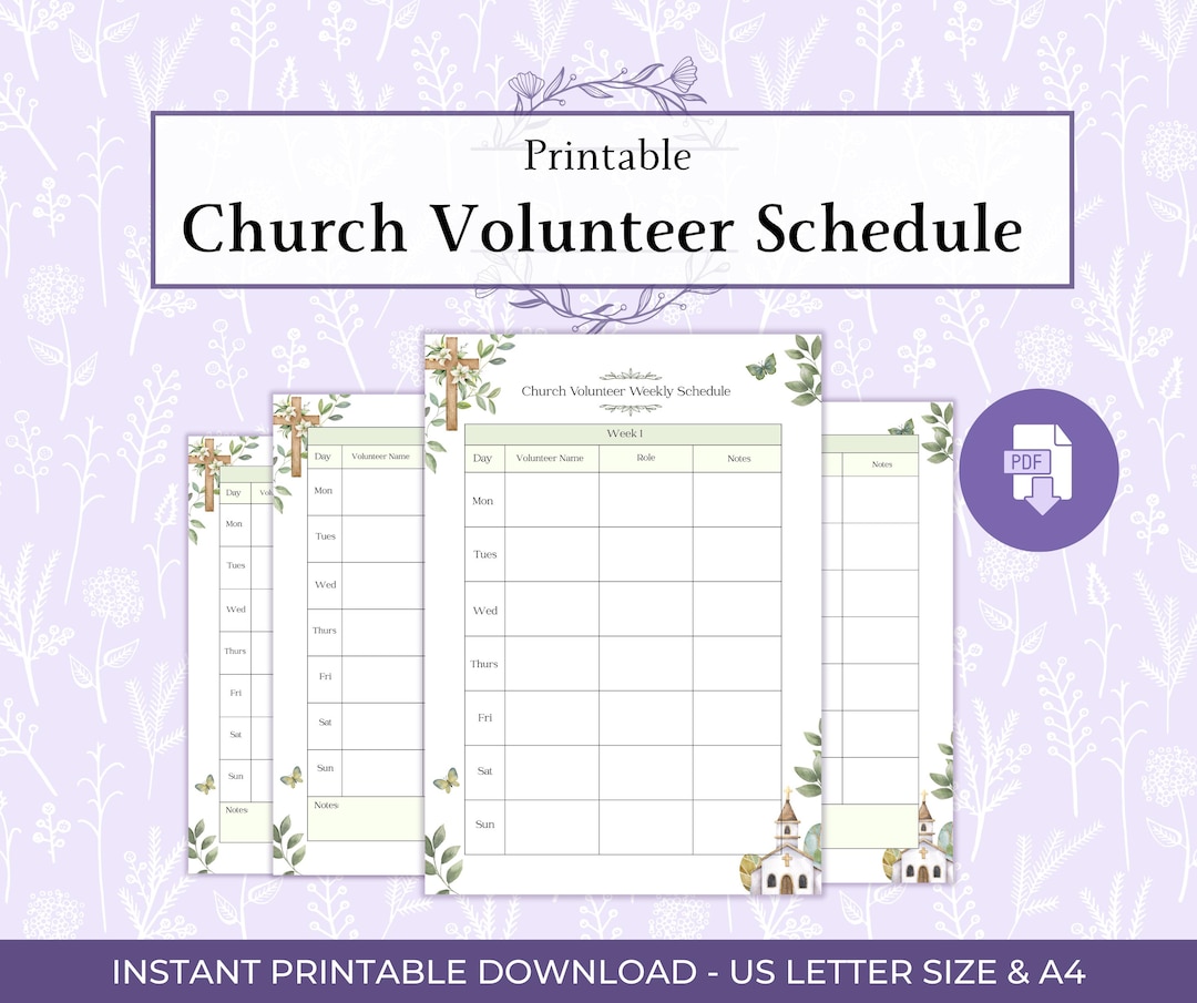 Church Rota Sample Church Volunteer Schedule Printable PDF, Ministry Rota Planner, Church ...