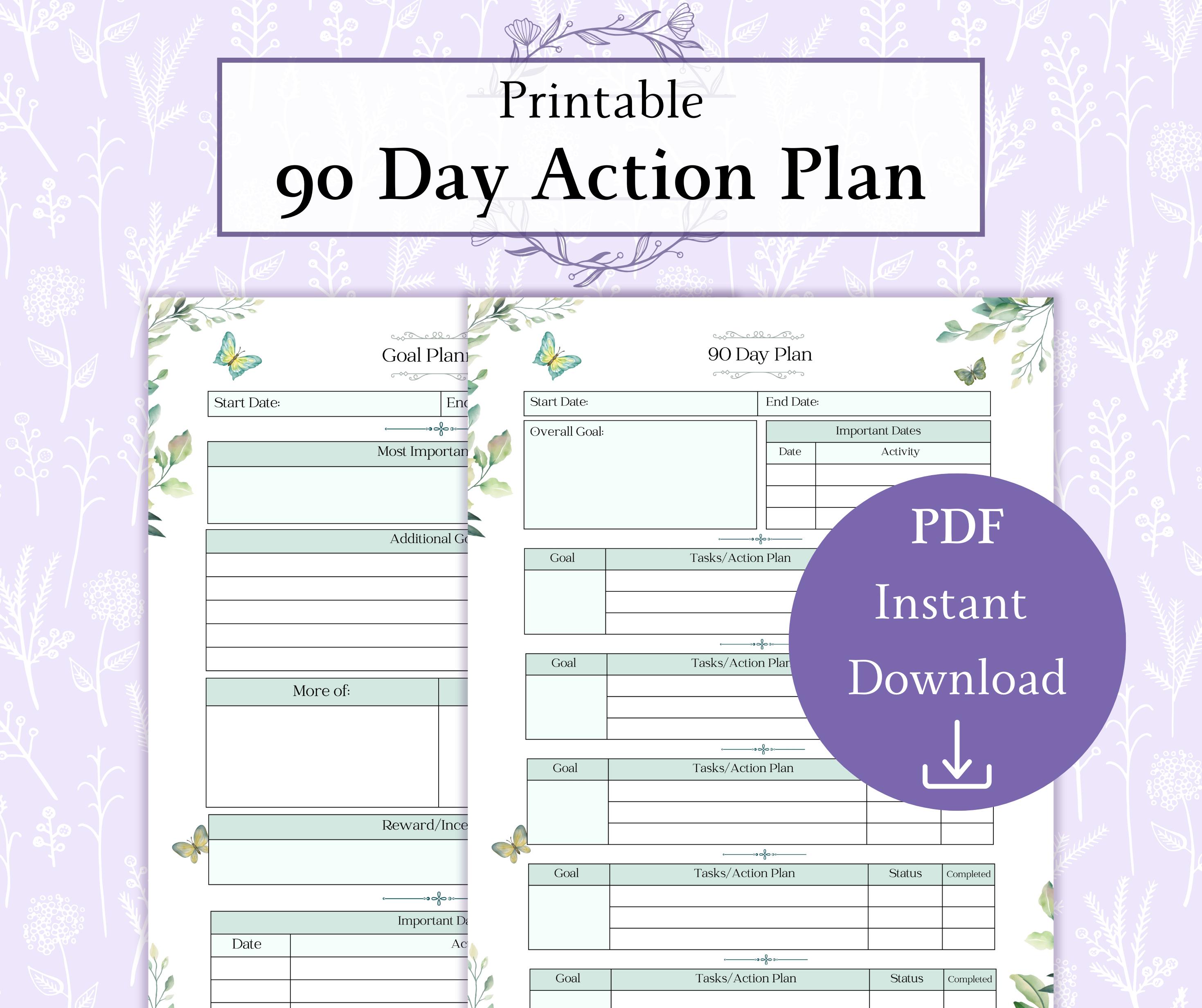 90 Day Action Plan Printable PDF | Goal Action Plan | 90 Day Journal ...
