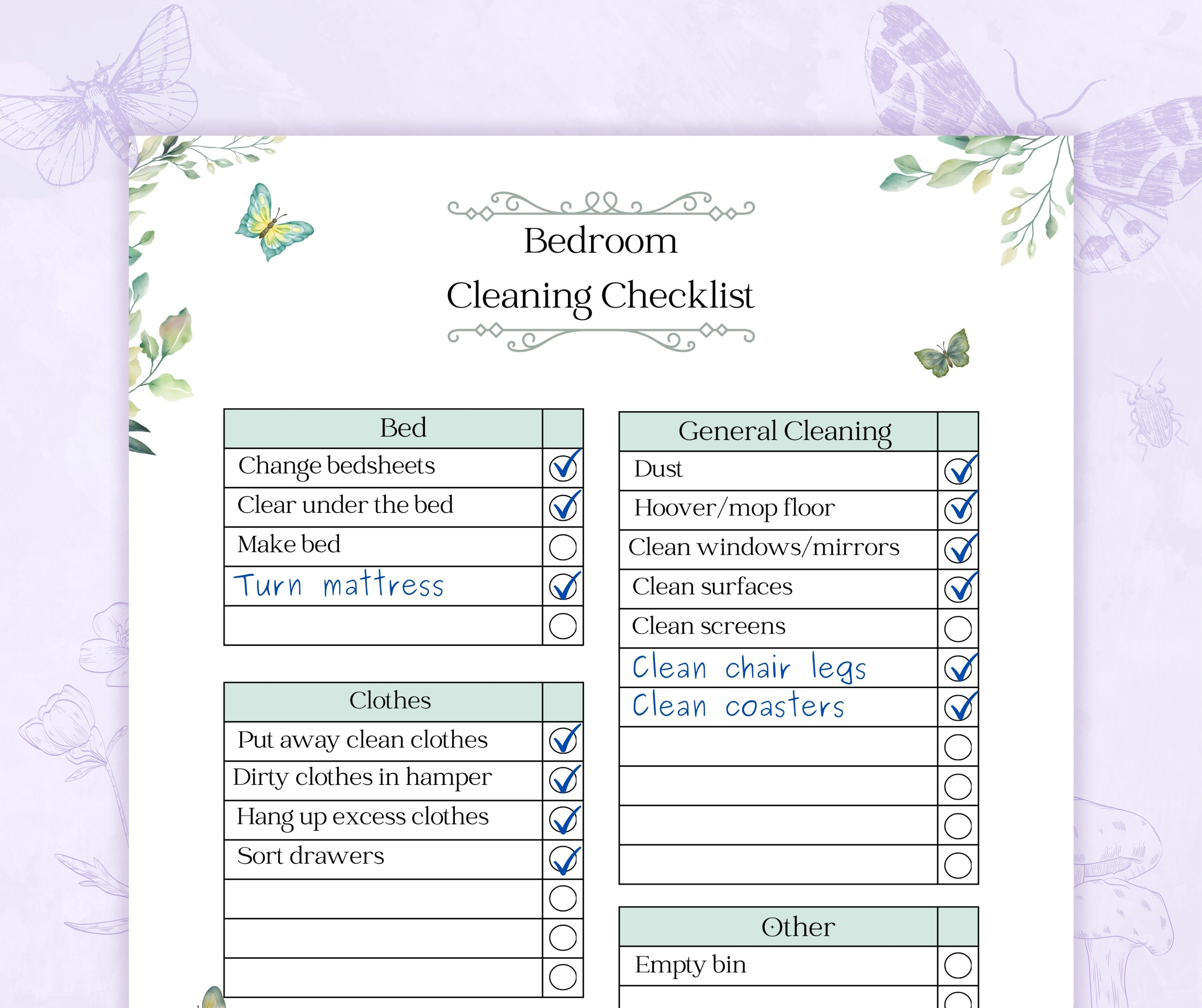 Bedroom Cleaning Checklist Printable PDF | Declutter Checklist ...