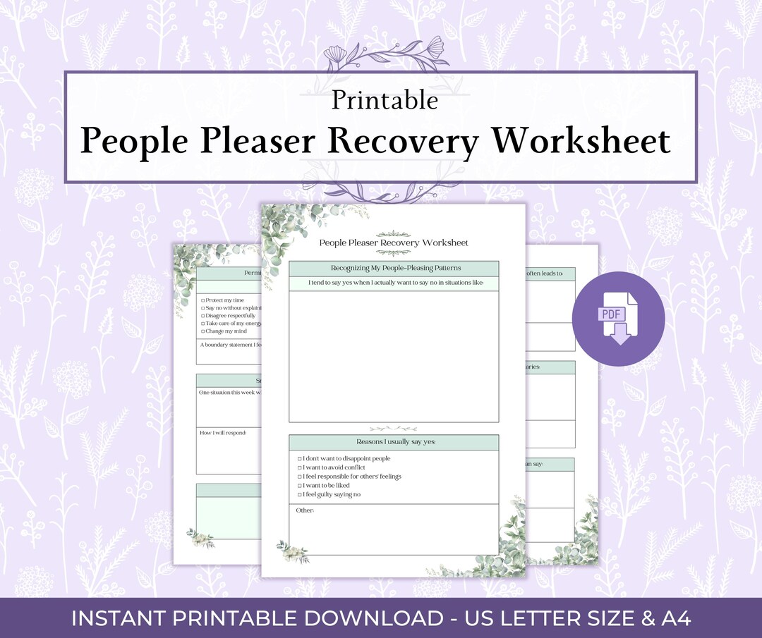People Pleaser Recovery Worksheet Printable PDF, Boundary Setting ...