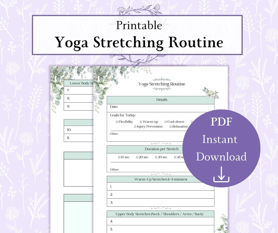Stretch Fillable Stretching Routine Printable PDF, Daily Flexibility Worksheet, Fitness ...