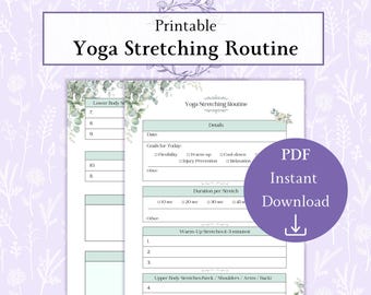 Stretching Routine druckbares PDF, tägliche Flexibilitäts-Arbeitsblatt, Fitness & Mobiliätsplaner, Warm-Up und Cool-Down Stretch Chart