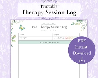 Therapy Session Log Printable PDF | Post Therapy Notes | Mood Journal | Anxiety Log Progress Notes | Therapy Journal