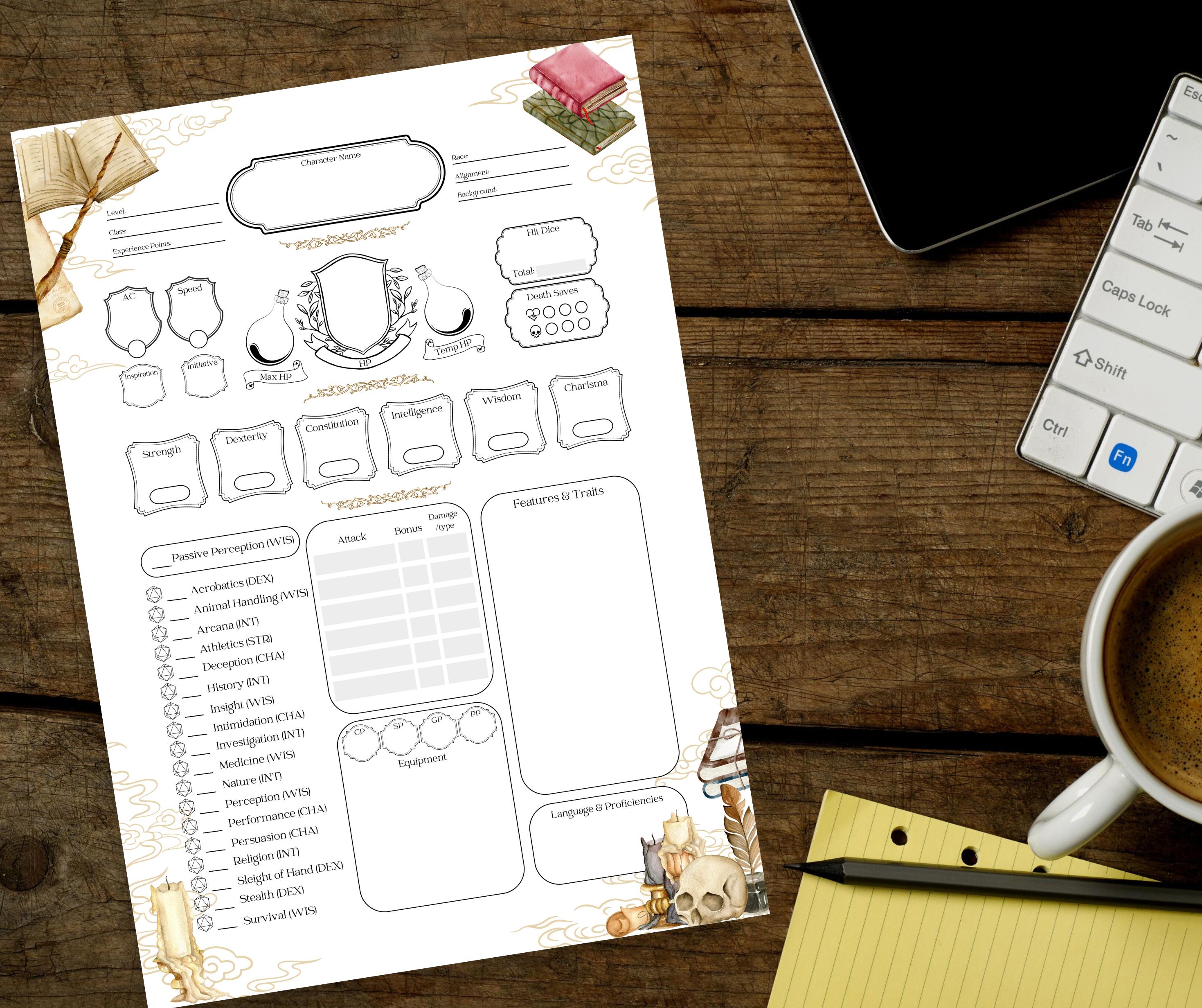 Wizard Dnd Character Sheet Printable PDF | Dnd Resources | Wizard Class ...