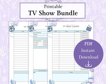 TV Show Tracker Bundle Printable PDF | TV Series Watchlist | Tv Show Review | Tv Show Log | Tv Series Tracker