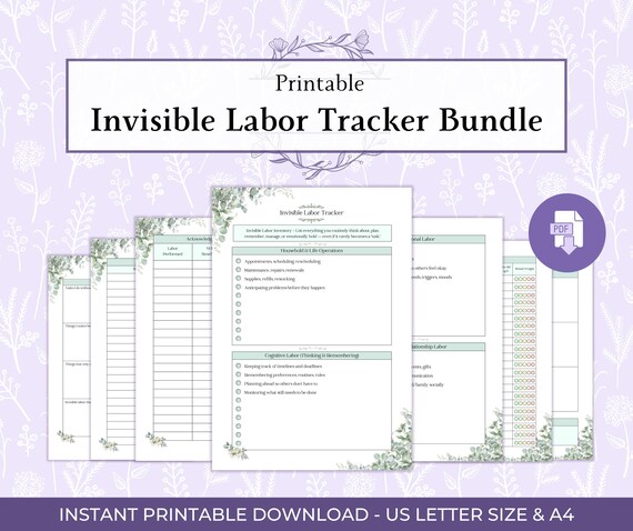 Invisible Labor Tracker Bundle Printable PDF, Mental Load, Emotional Labor & Burnout Awareness Worksheets