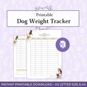 Monitor del peso del cane in formato PDF stampabile, registro del peso dell'animale domestico, tabella del peso del cucciolo, cartella clinica canina, formato A4 USA, download immediato
