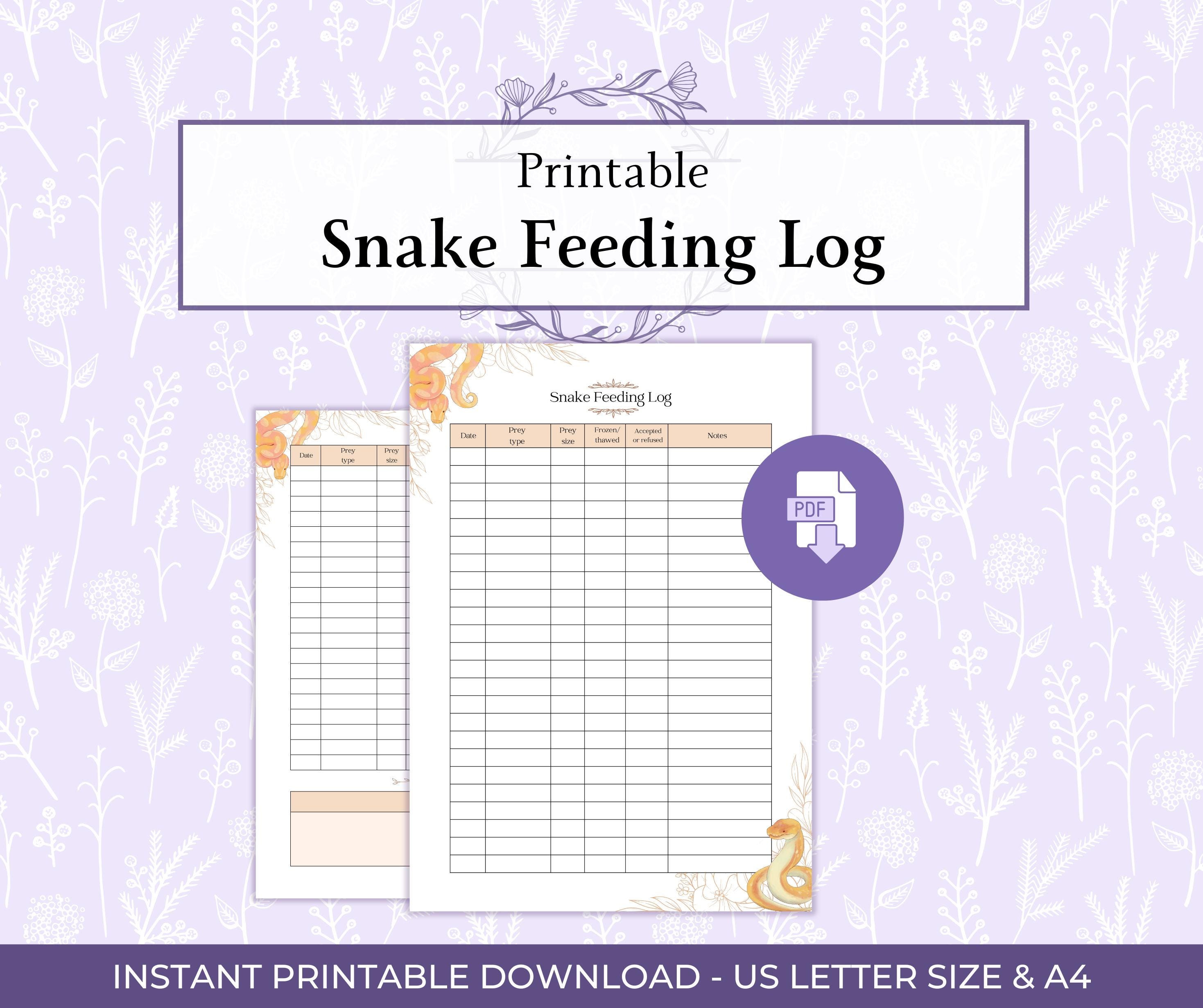 Snake Feeding Log Printable PDF, Reptile Feeding Tracker, Ball Python ...