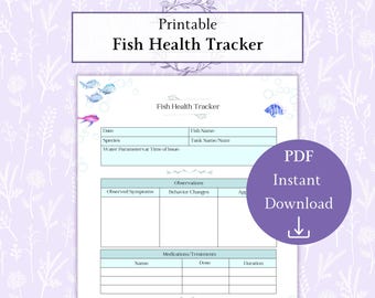 Fish Health Tracker Printable PDF | Aquarium Health Log | Fish Illness Tracker | Fish Care Journal | Aquarium Medical Log