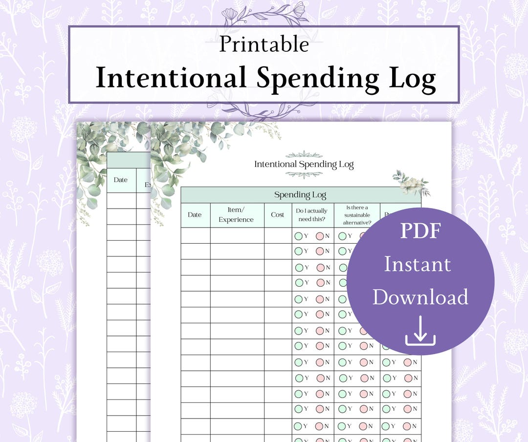 Intentional Spending Log Printable PDF, Mindful Money Tracker ...