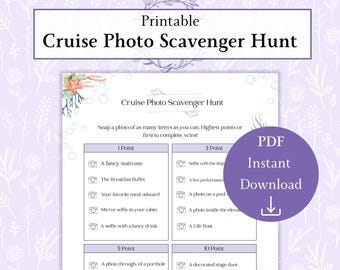 Búsqueda del tesoro fotográfica de crucero (PDF imprimible) / Actividades de crucero / Búsqueda del tesoro para adultos / Imprescindibles para cruceros