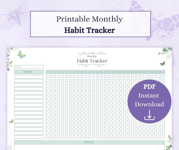 Monthly Habit Tracker Printable PDF | Habit Checklist Habit Log | Nature Journal