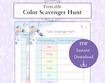 Color Scavenger Hunt Printable PDF, Kids Scavenger Hunt, Toddler Learning Game, Preschool Activity, Rainbow Scavenger Hunt
