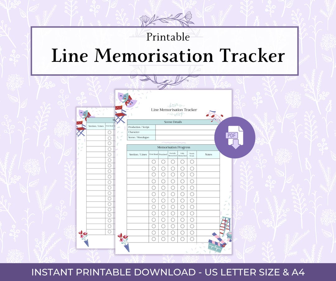 Line Memorisation Tracker Printable PDF, Acting Practice Sheet, Script ...
