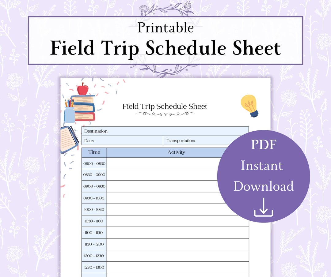 Class Trip Schedule Printable PDF, Field Trip Itinerary Template ...