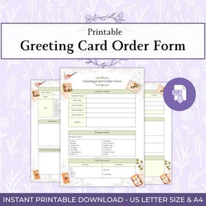Greeting Card Order Form Printable PDF, Custom Card Order Sheet, Handmade Greeting Card Business Form, Personalised Card Request Template