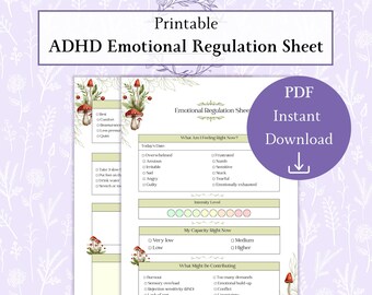 ADHD Emotional Regulation Printable PDF, Burnout Friendly Feelings Worksheet, Gentle ADHD Planner Page