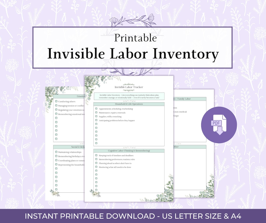 Invisible Labor Inventory Worksheet Printable PDF, Mental Load ...