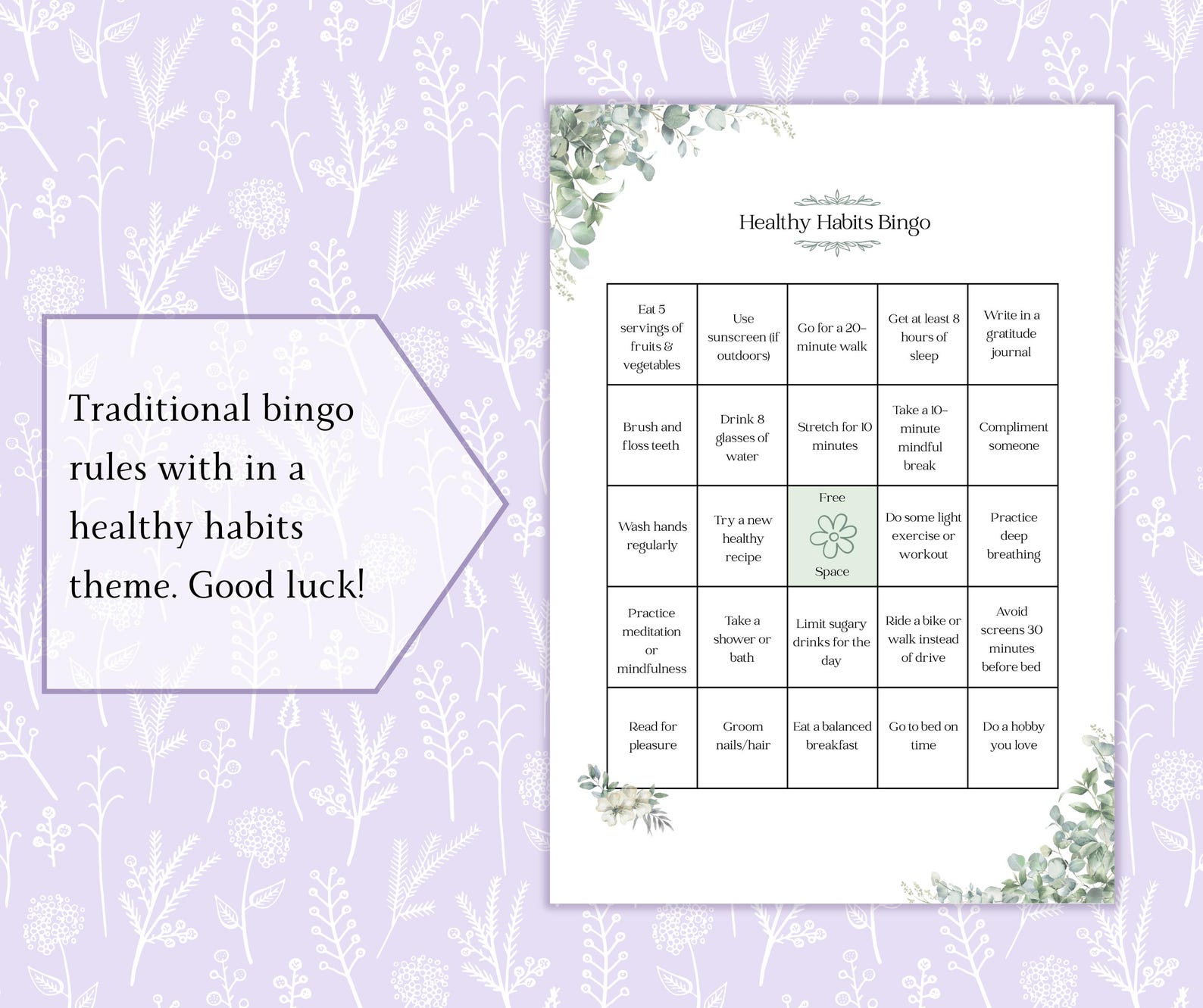 Healthy Habits Bingo Printable PDF, Wellness Bingo, Family Wellness ...