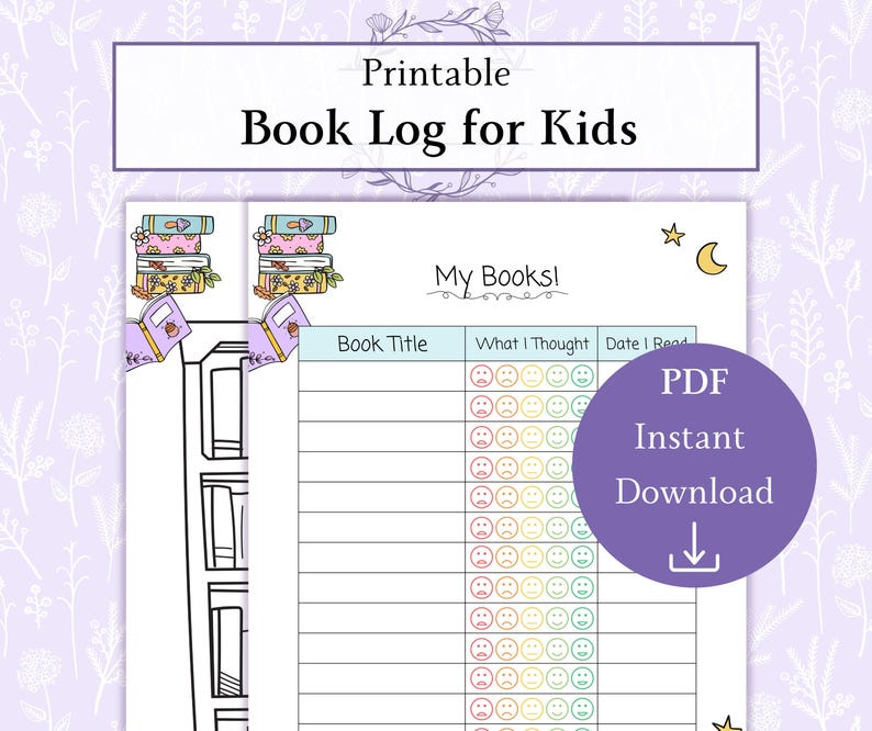 Kids Book Log Printable PDF, Kids Reading Tracker, Children’s Book ...