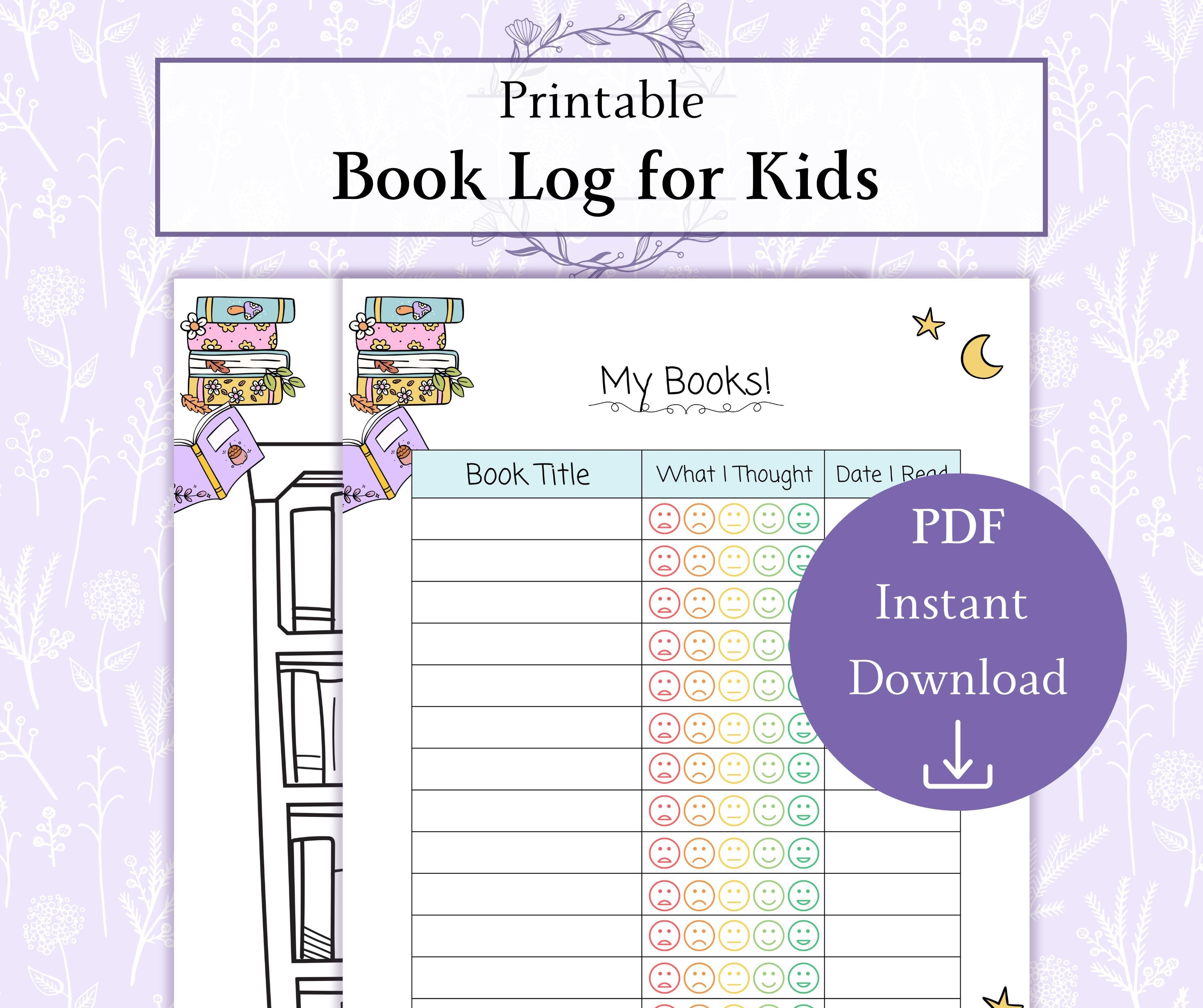 Kids Book Log Printable PDF, Kids Reading Tracker, Children’s Book ...