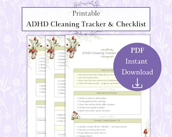 Rastreador de limpieza para TDAH (PDF imprimible), Lista de verificación de limpieza para TDAH, Reinicio del hogar neurodivergente, Planificador de limpieza diario y semanal