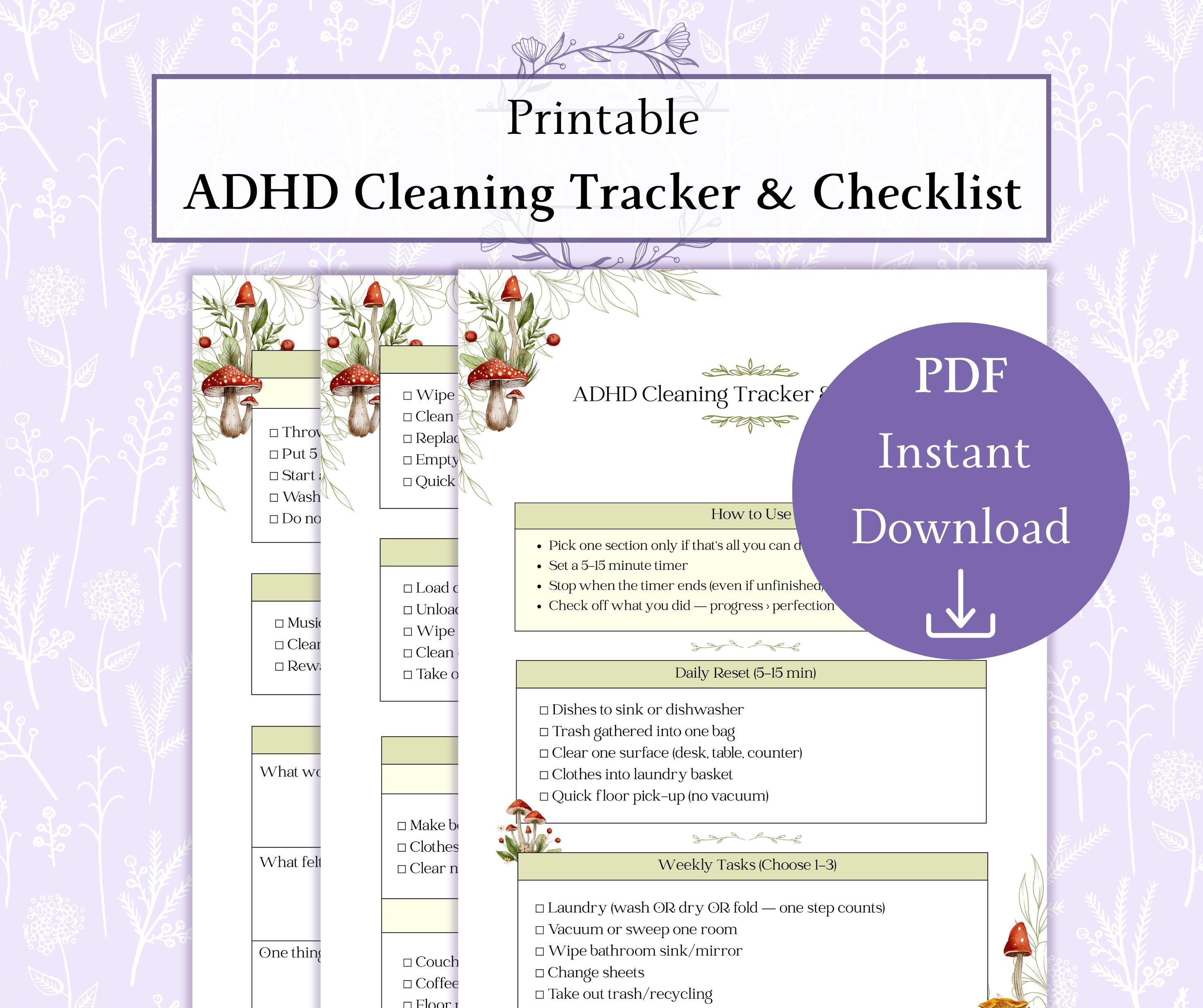 ADHD Cleaning Tracker Printable PDF, ADHD Cleaning Checklist