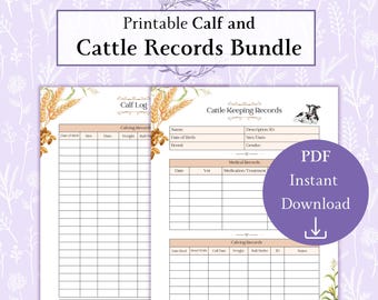 Calf and Cattle Records Bundle Printable PDF | Cattle Keeping Records | Calf Log Book Sheet | Livestock Records