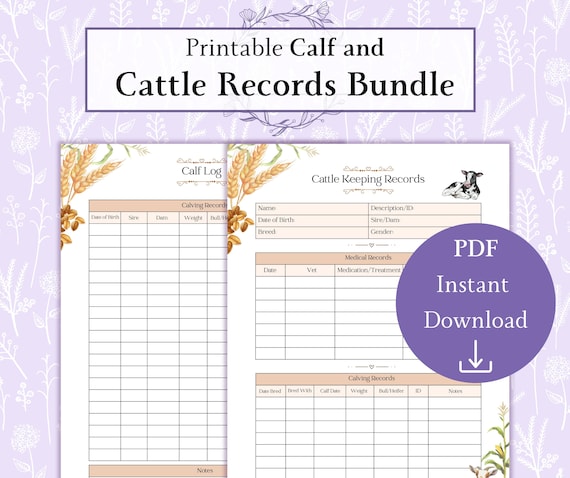 Calf and Cattle Records Bundle Printable PDF | Cattle Keeping Records | Calf Log Book Sheet | Livestock Records