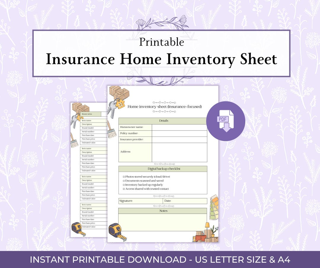 Home Inventory.pdf Home Inventory Sheet Printable PDF, Insurance Home Inventory Printable ...