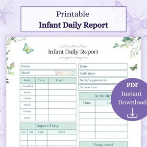 Report giornaliero del neonato PDF stampabile / Report della tata / Registro dell'assistente / Registro giornaliero del neonato / Foglio di report della babysitter